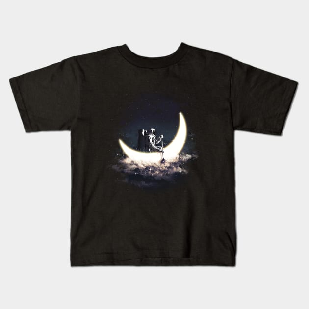 Moon Sailing Kids T-Shirt by DANDINGEROZZ